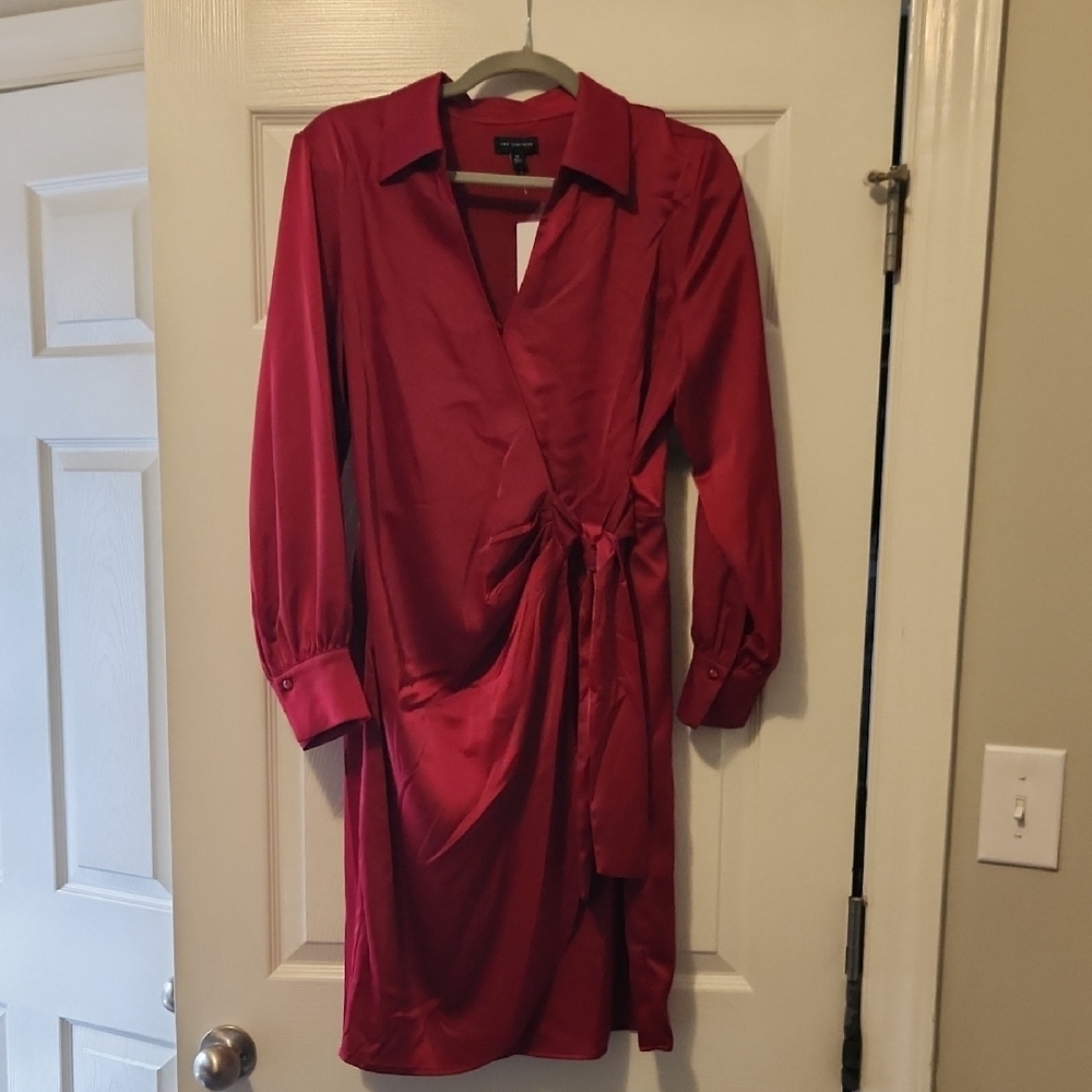 NWT  The Limited Red Long Sleeve Silky Wrap Dress